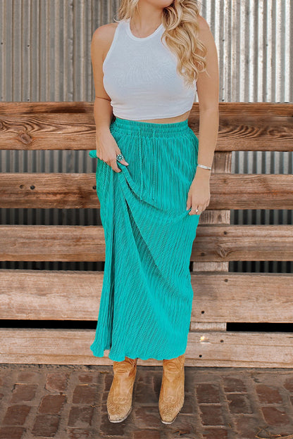 Pleated Drawstring Long Skirt