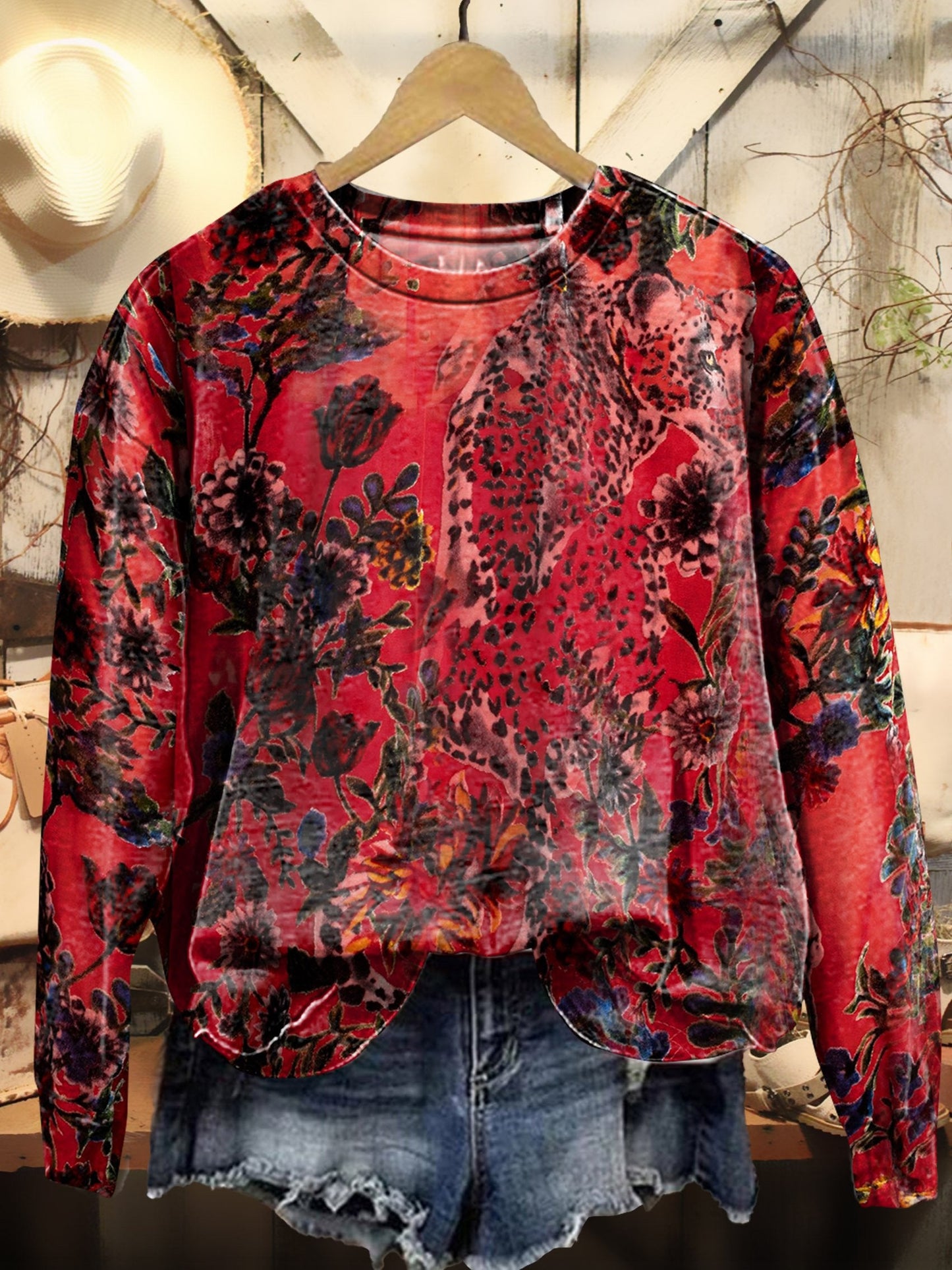 Floral Leopard Art Print Casual Sweatshirt