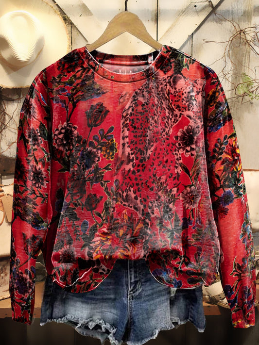 Floral Leopard Art Print Casual Sweatshirt