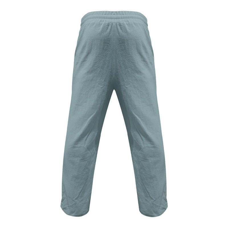 Men's Casual Hawaii Beach Multi Button Cotton Linen Trousers