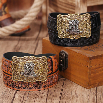 Engraved Design Vintage Denim Belt