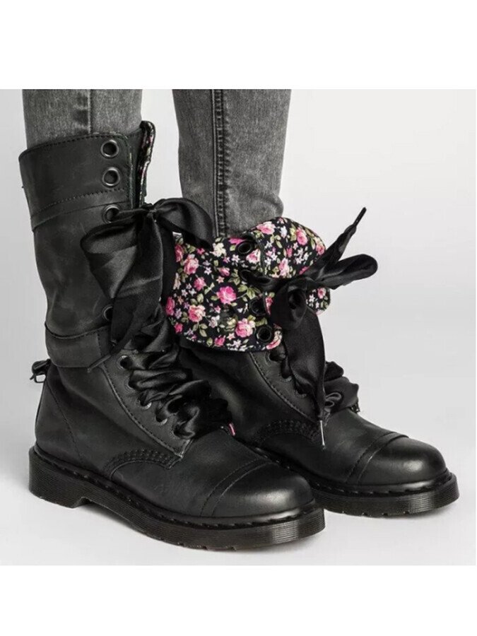 Women's retro floral thick heel Martin boots