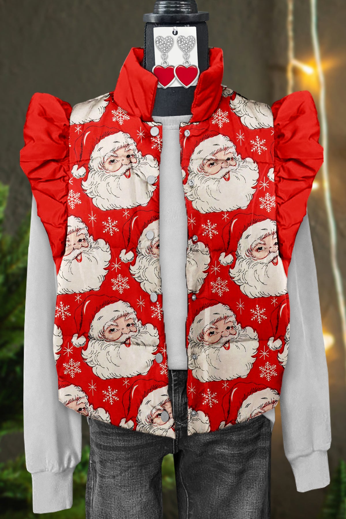 Classic Christmas Print Flying Sleeve Vest