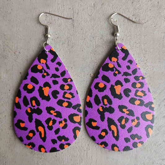 Vintage Leopard Drop-shaped Leather Earrings