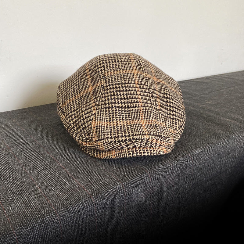 THE PEAKED Marl Flat Hat Plaid-Harris Tweed