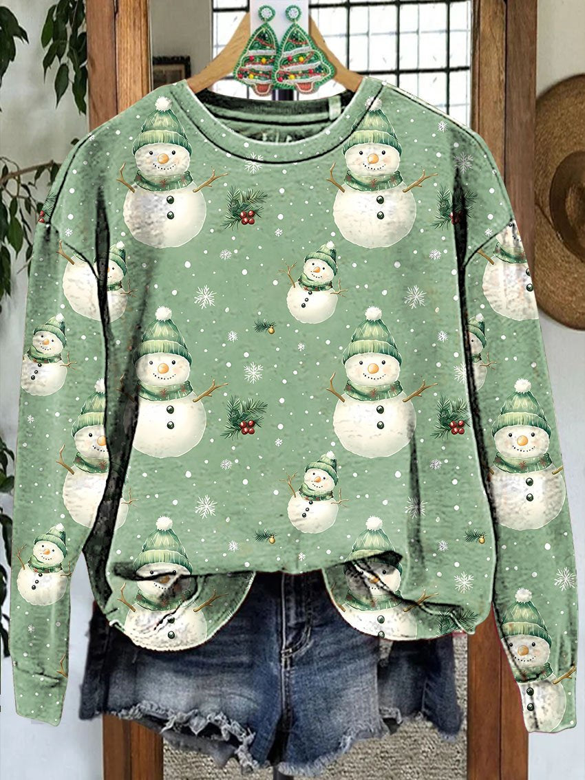 Christmas Snowflakes and Holly Cute Snowman Casual  Sweatshirt