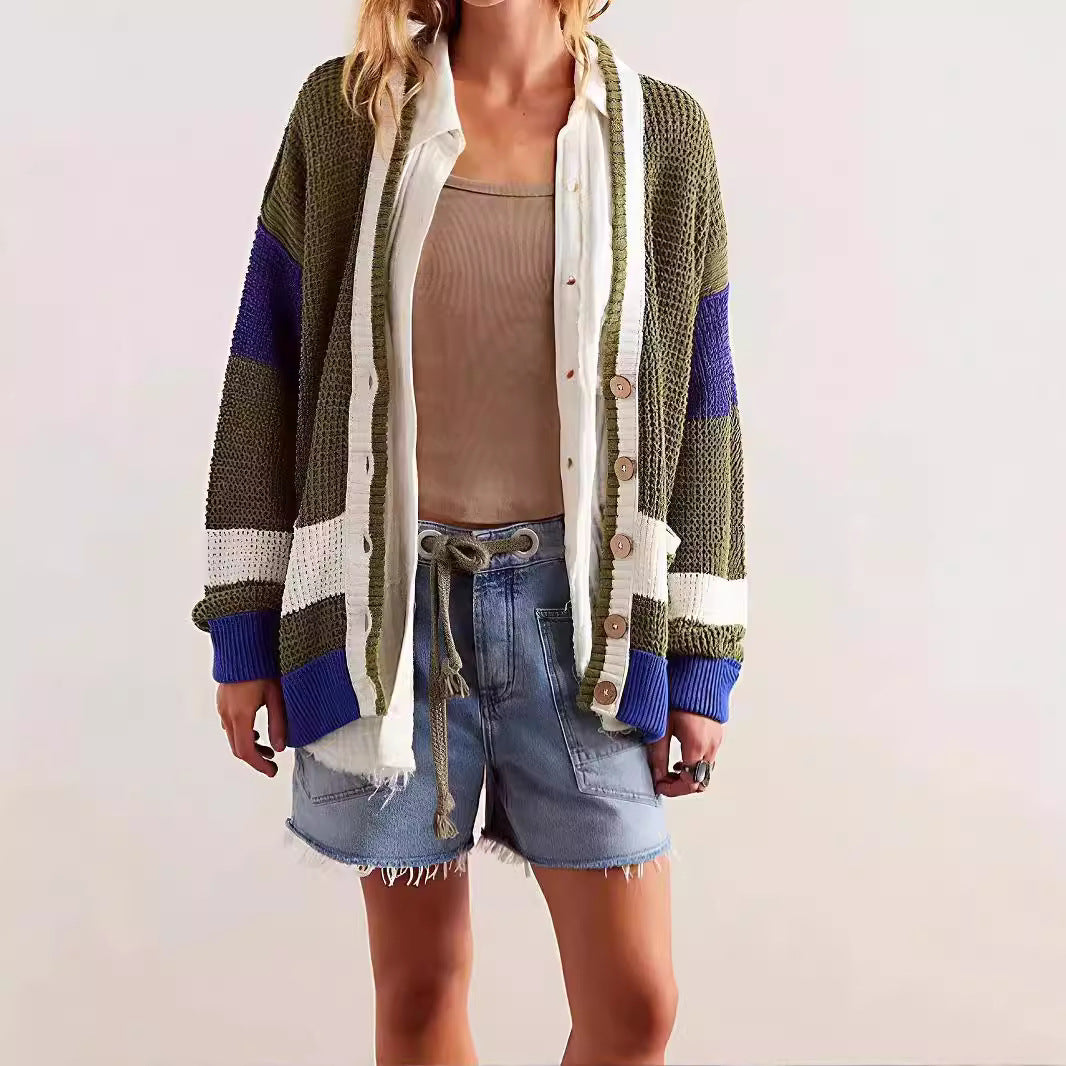 New Knitted Cardigan Deep V -neck Women's Clothing