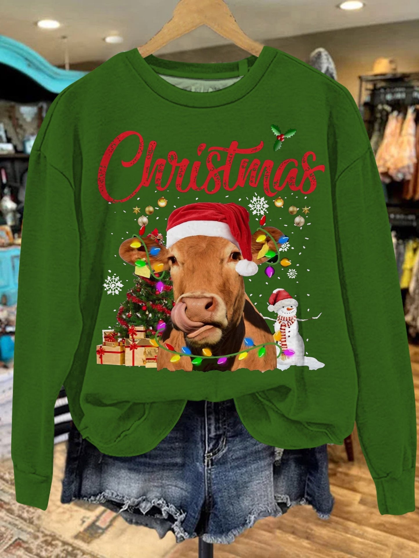 Christmas Cow Print Casual Sweatshirt