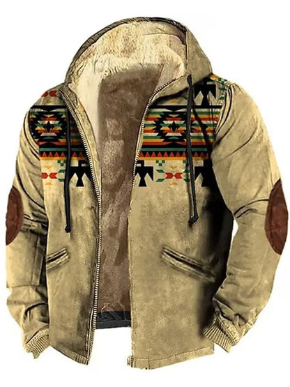 Men'S Retro Western Print Cotton Zipper Outerwear