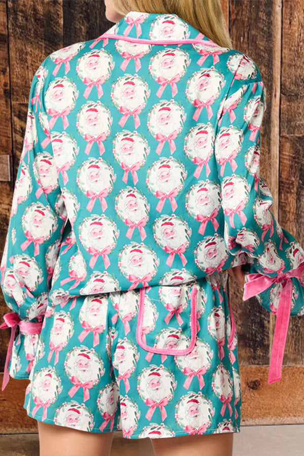 Christmas Santa Claus Bow Print Pajama Set