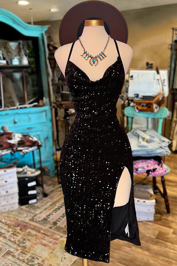 Sexy Sequin Slit Dress