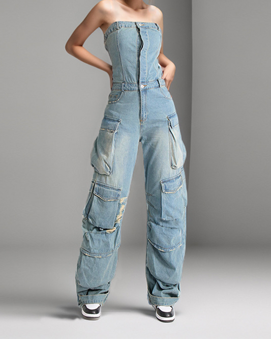 Braided Multi-Pocketed Broken Clothes Jumpsuits