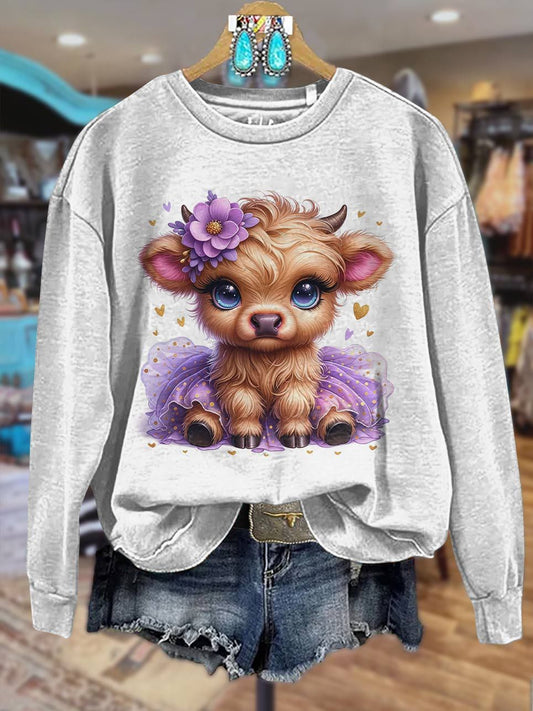 Cute Highland Cow Print Casual Sweatshirt