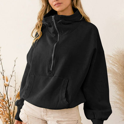 Hooded Sweatshirt Women's Trendy Sports Hoodie Zipper Drawstring Long Sleeve Top Jacket