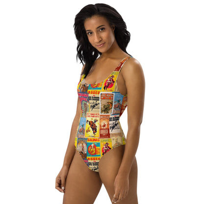 Yeehaw Vintage Rodeo Poster One-Piece Swimsuit