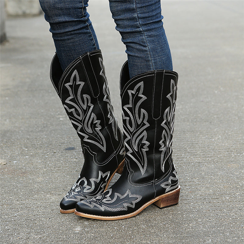 Embroidered Leather Boots