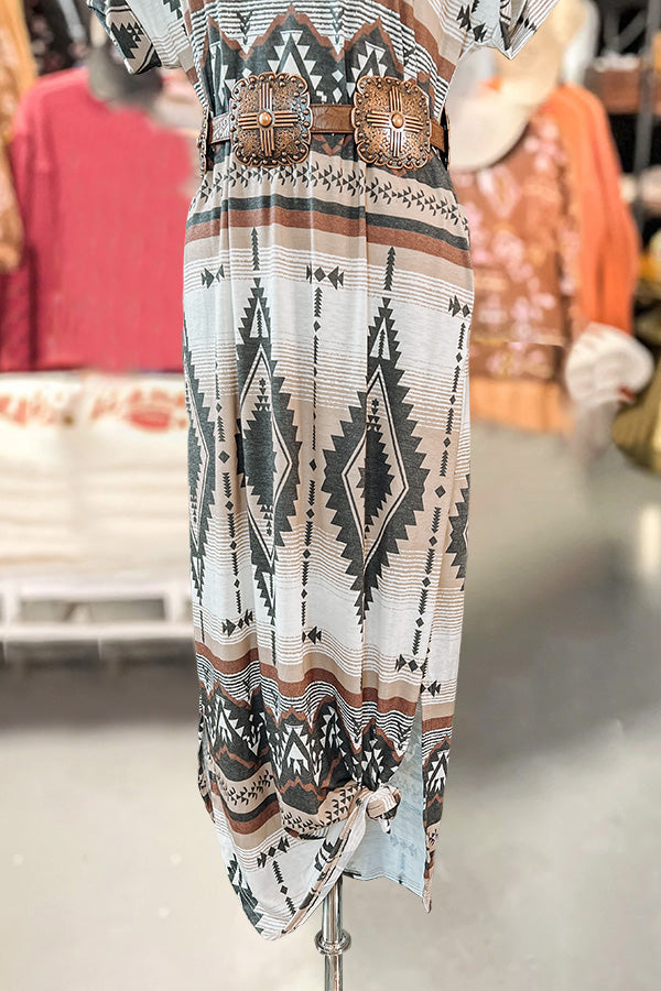 Vintage Western Aztec Print T-Shirt Long Dress