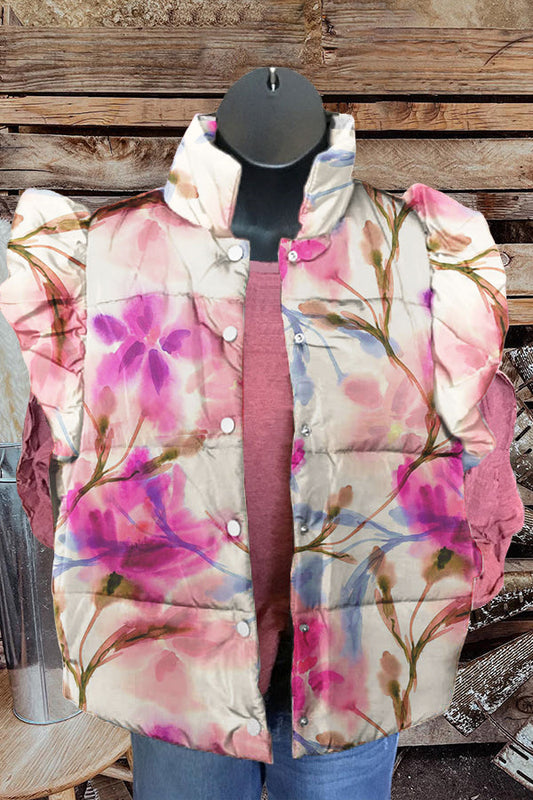 Romantic Flowers Print Ruffle Vest