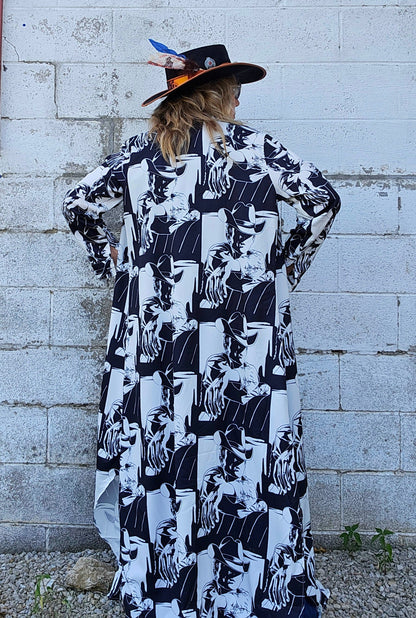 Black White Cowboy Western Duster Dress