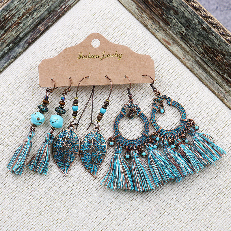 Women's Bohemian Tassel Earrings 3-Set Combination