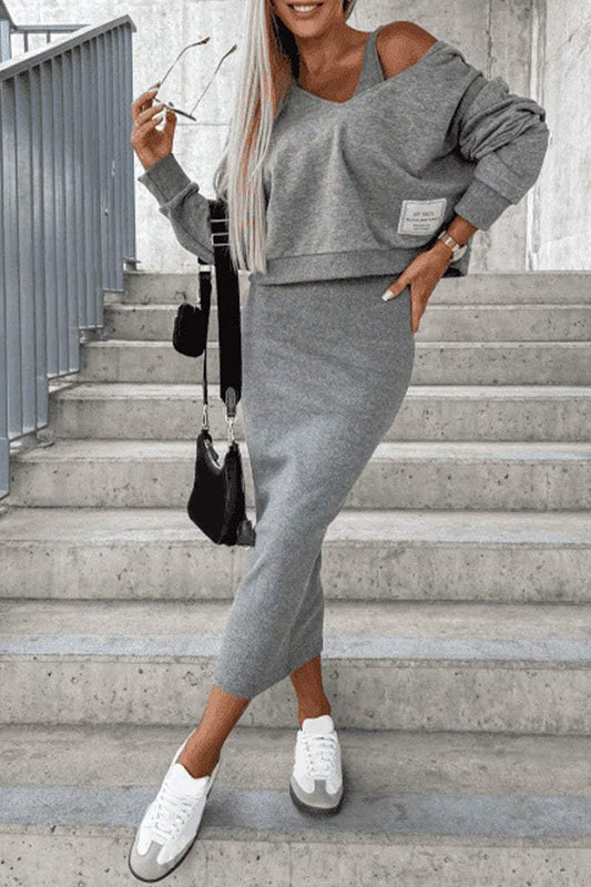 Women's Hooded Long Sleeve Casual Sweater Suit Dress