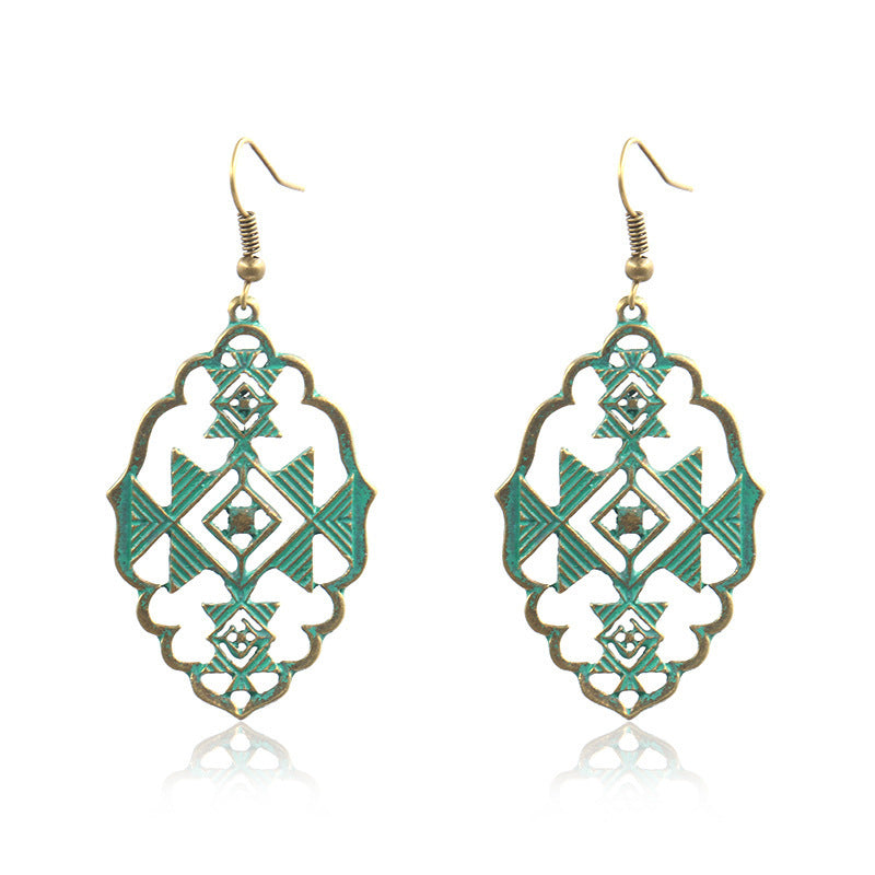 Women's Bohemian Retro Turquoise Hollow Exotic Earrings