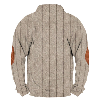 Men's Vintage Country Western Striped Cashmere Fabric Elk Logo Stand Collar Sweatshirt