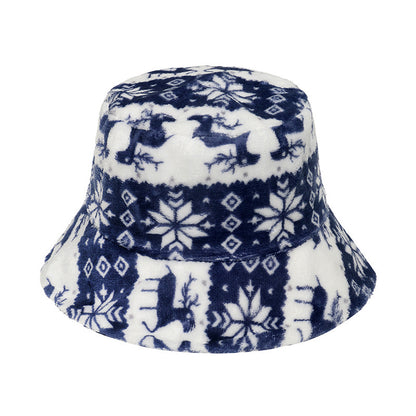 Fashion Christmas Snowflake Print Fluffy Fisherman Hat