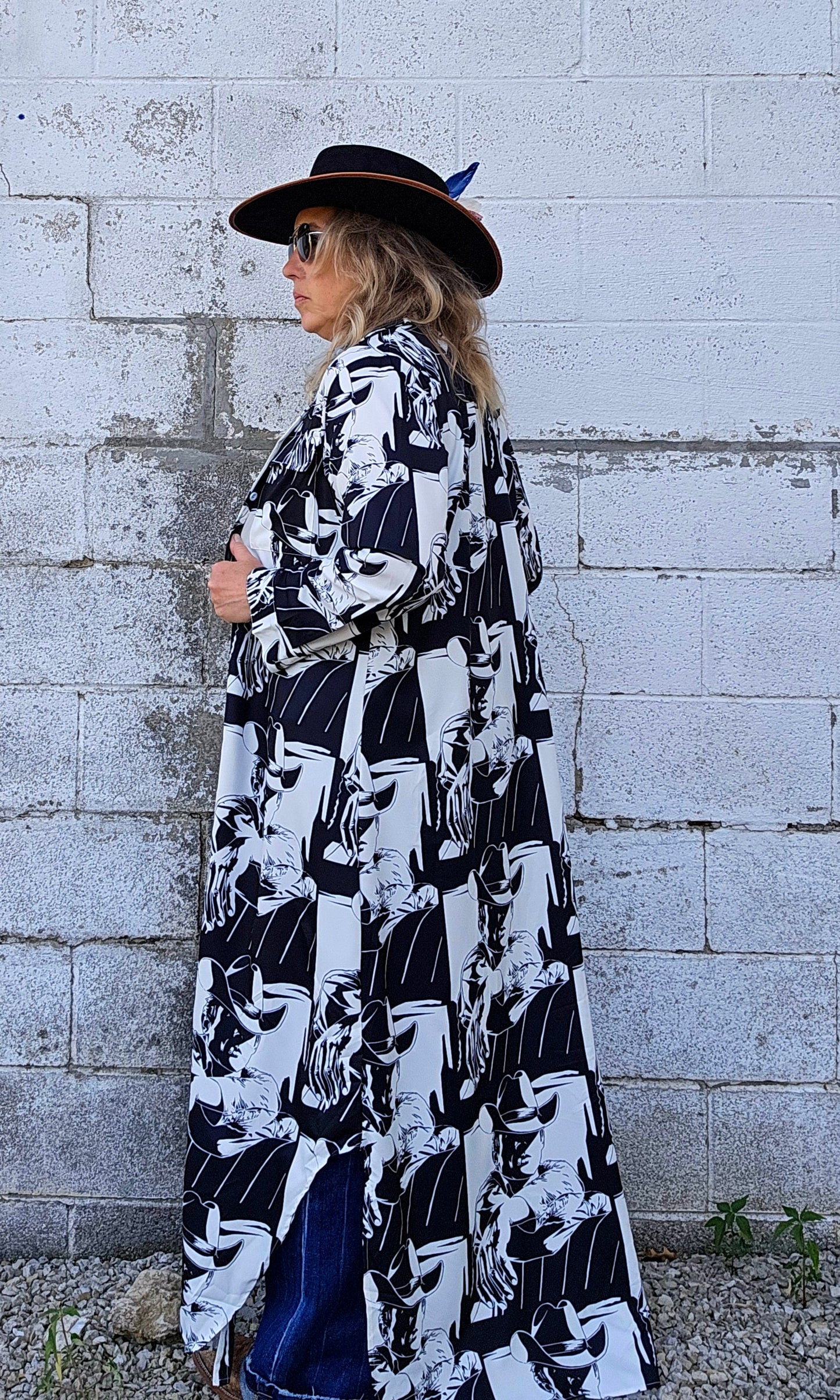 Black White Cowboy Western Duster Dress