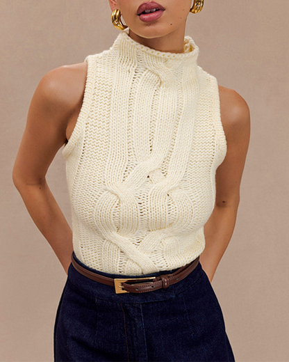 High Collar Sleeveless Sweater Vest