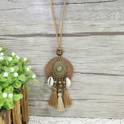 Bohemian Wood Tassel Design Distressed Vintage Necklace