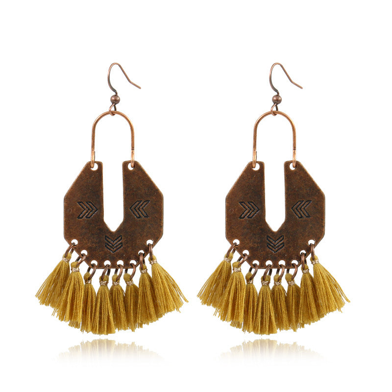 Women's Bohemian U-shaped Alloy Tassel Earrings