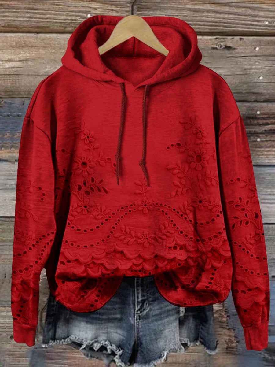 Women's Floral Textured Art Patterns Prints Casual Pocket Hooded Sweatshirt