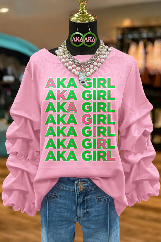 Classic Alpha Kappa Alpha Sorority Print Pleated Sweatshirt