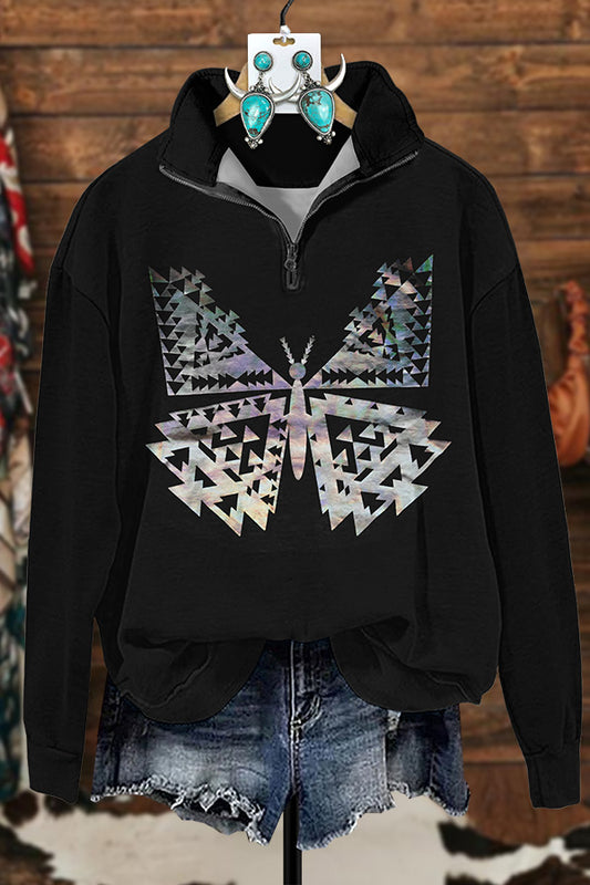 Western Arrow Butterfly Shiny Zip Sweatshirt