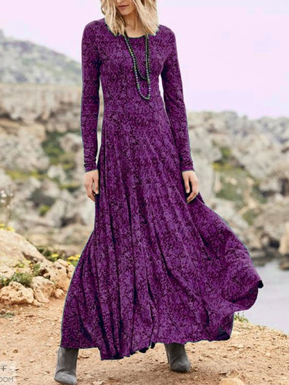 Boho Crew Neck Long Sleeve Dress