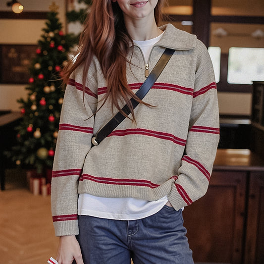 Retro Contrast Color Striped Sweater