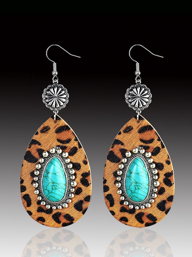 Water Drop Leopard Leather Earrings