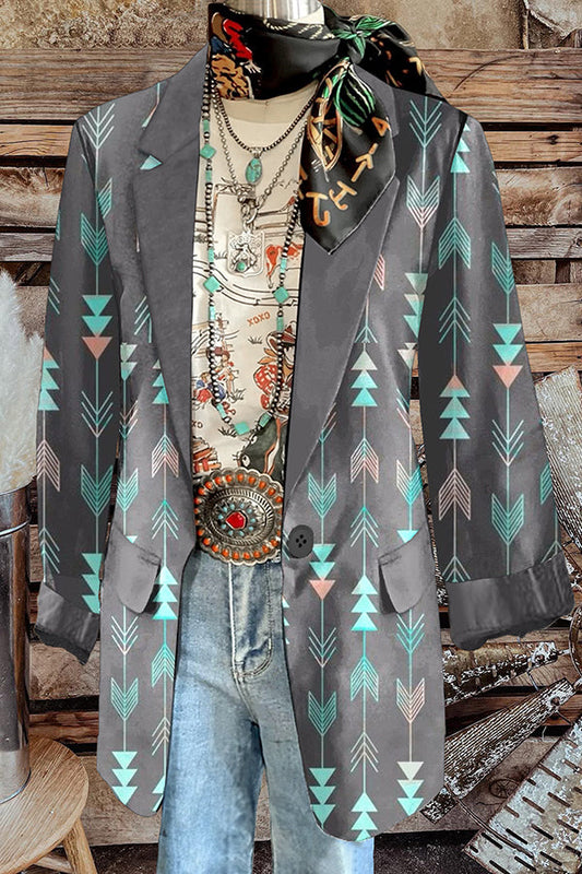 Vintage Western Aztec Arrow Print Blazer