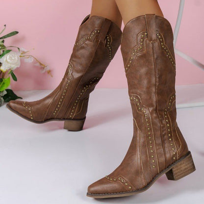 Women's Embroidered Denim High Pointed Western Boots