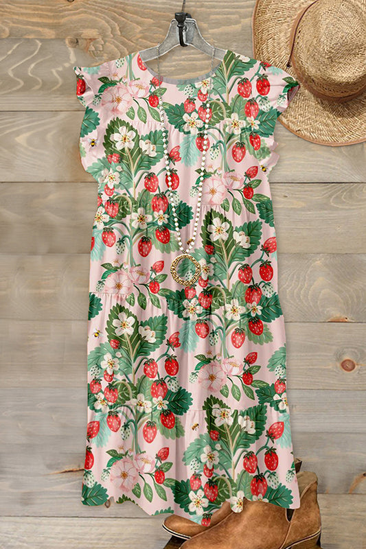 Strawberries Print Ruffled Dress