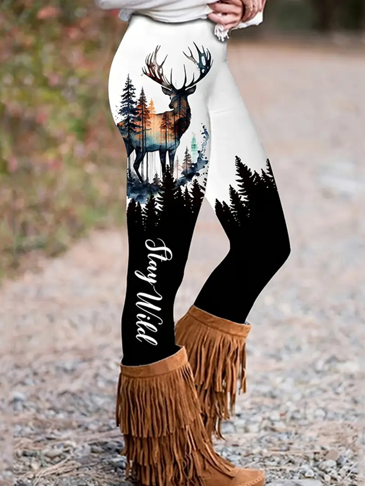 Elk Print High Waist Leggings