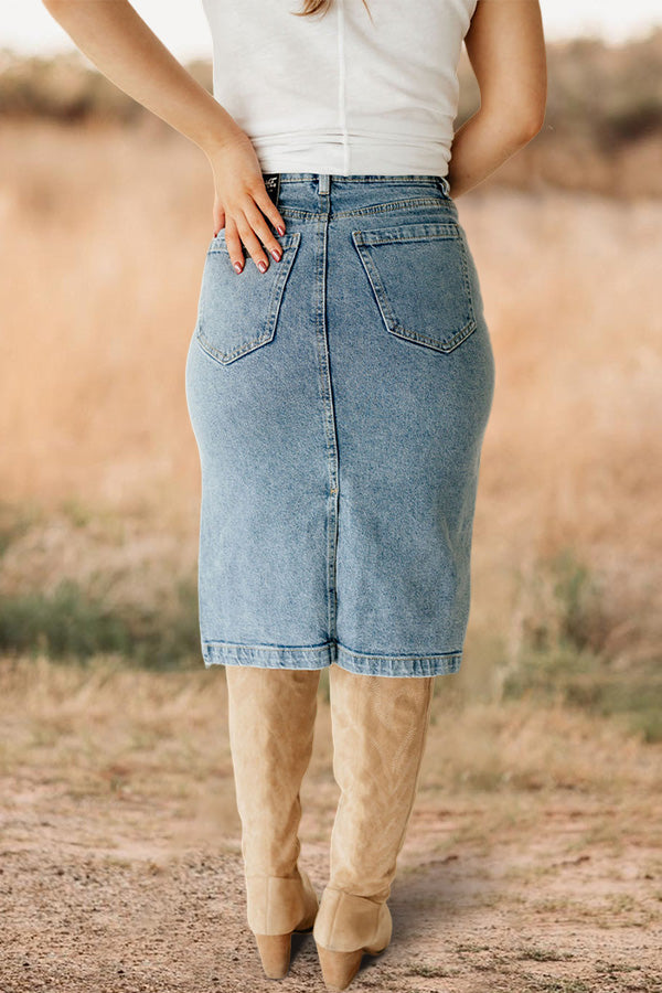 Retro Washed Ripped Denim Skirt