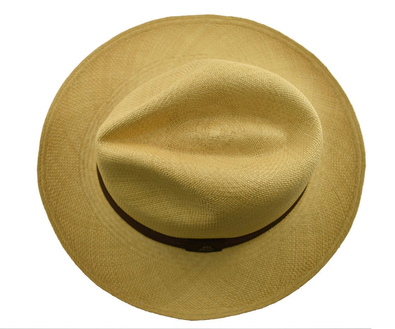 Classic Fedora | Genuine Panama Hat | Beige Toquilla Straw | Brown Band | Handwoven in Ecuador - EA - HatBox Included