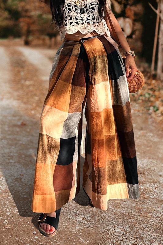 Autumn Plaid Wide Leg Pants