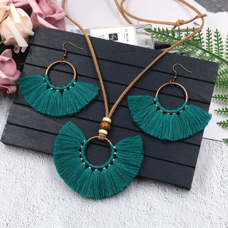 Women's Bohemian Tassel Earrings And Necklace Suit