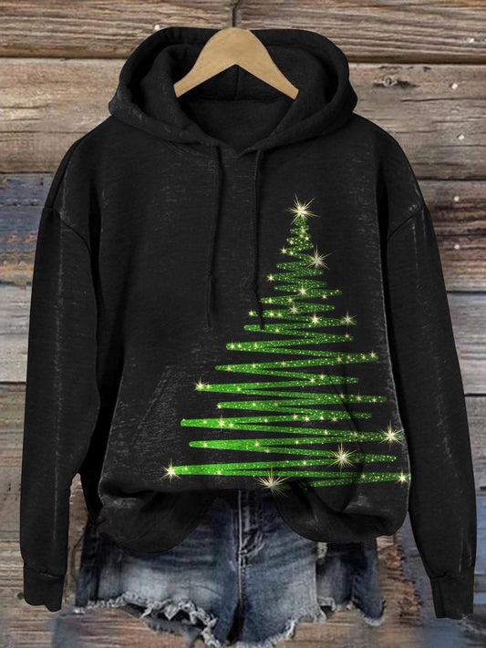 Glitter Christmas Tree Graphic Printed Casual Hoodie Sweatshirt