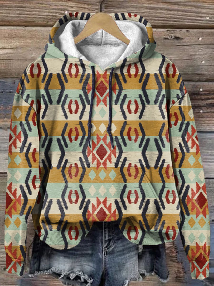 Retro Stripes Aztec Art Print Casual Hoodie Sweatshirt