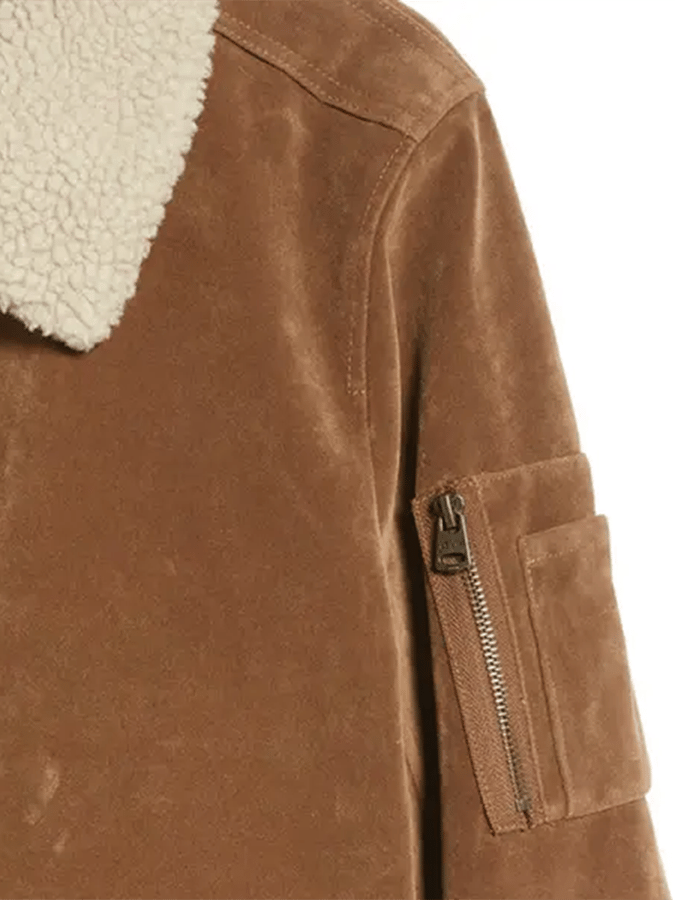 Lambswool Lapel Patchwork Deerskin Velvet Zipper Jacket