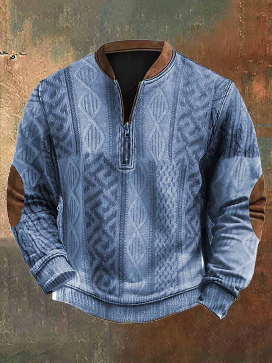 Men's Vintage Knit Print Zip-Up Sweatshirt